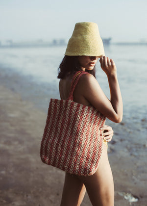 Louisa Striped Straw Tote Bag