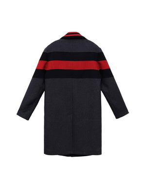 Konus Men's Wool Blend Long Coat with Contrast Stripes in Charcoal