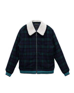 Konus Men's Wool Blend Plaid Jacket with Sherpa Collar in Green