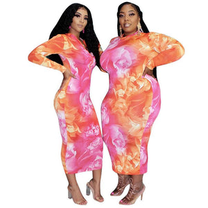 New Printing Tight Fashion Casual Long Dress