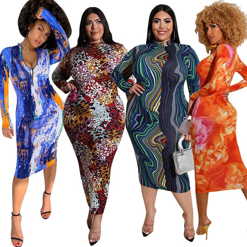 New Printing Tight Fashion Casual Long Dress