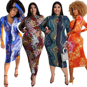 New Printing Tight Fashion Casual Long Dress