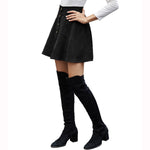 Women's Button Closure A-Line High Waisted Flared Mini Short Skirt
