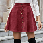 Women's Button Closure A-Line High Waisted Flared Mini Short Skirt