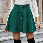 Women's Button Closure A-Line High Waisted Flared Mini Short Skirt