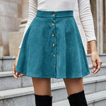 Women's Button Closure A-Line High Waisted Flared Mini Short Skirt