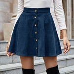 Women's Button Closure A-Line High Waisted Flared Mini Short Skirt