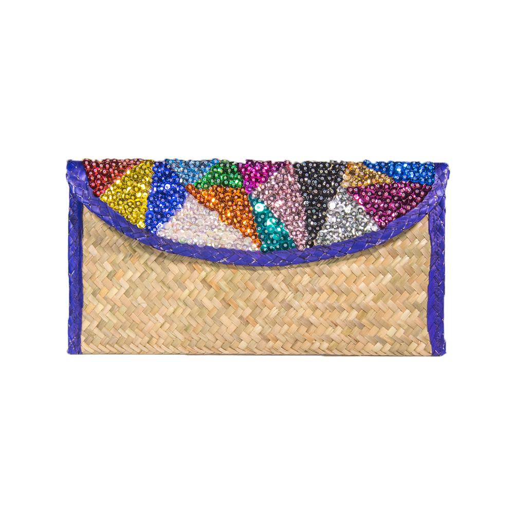 Handmade Small Bag With Colorful Sequin. Embroidery Triangles , Purple