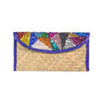 Handmade Small Bag With Colorful Sequin. Embroidery Triangles , Purple