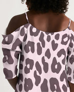 Uniquely You Women's Open Shoulder A-Line Dress / Pink Leopard Print