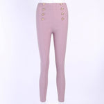 Knitted high waist  pure color skinny pants Female buttons