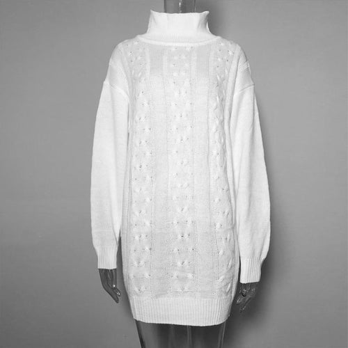 A-line stylish turtleneck white sweater dress long sleeve