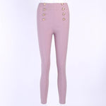 Knitted high waist  pure color skinny pants Female buttons