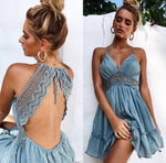 Elegant V-Neck Spaghetti Strap Backless Floral Lace Mini Dress