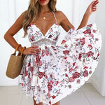 Elegant V-Neck Spaghetti Strap Backless Floral Lace Mini Dress