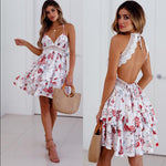 Elegant V-Neck Spaghetti Strap Backless Floral Lace Mini Dress