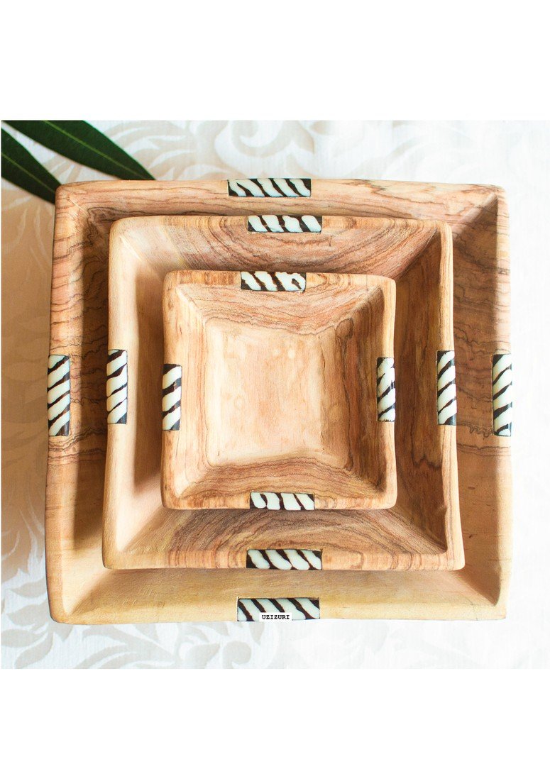 Wow A Unique Set of African Olive Wood Squared Salad Bowls