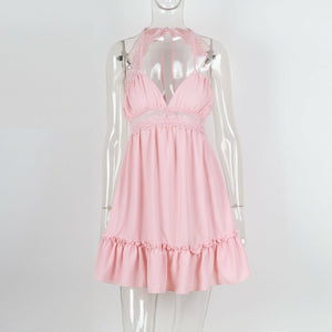Elegant V-Neck Spaghetti Strap Backless Floral Lace Mini Dress