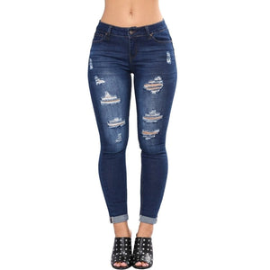 Beautiful High Waisted Skinny Destroyed Ripped Hole Denim Pants