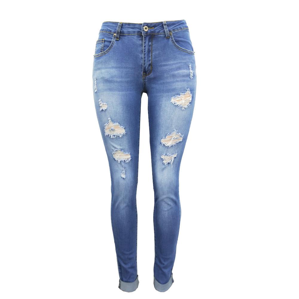 Beautiful High Waisted Skinny Destroyed Ripped Hole Denim Pants