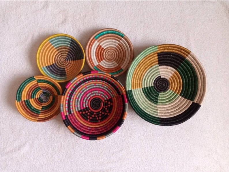 A Set of 5 Unique Handwoven Wall Baskets Bowls