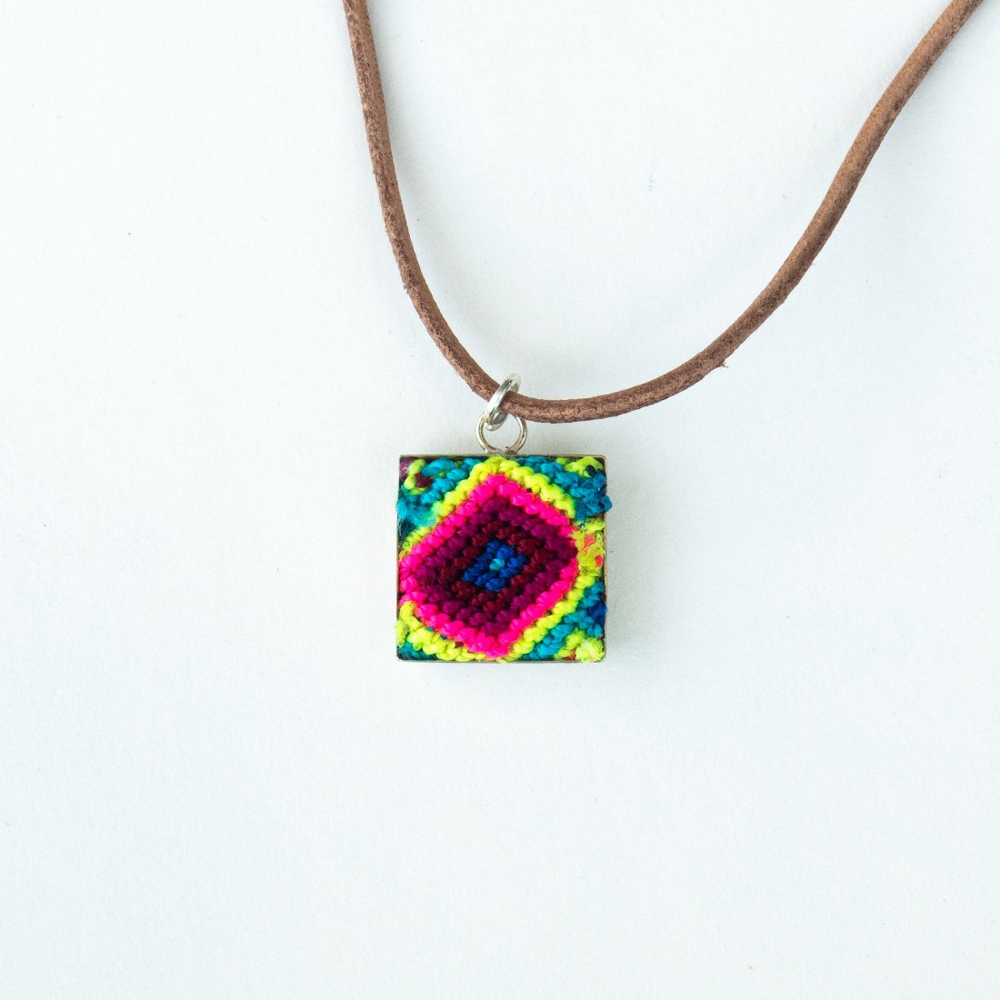Mini Square Textile Necklace.