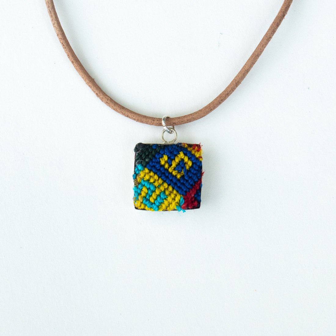 Mini Square Textile Necklace.