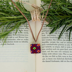 Mini Square Textile Necklace.