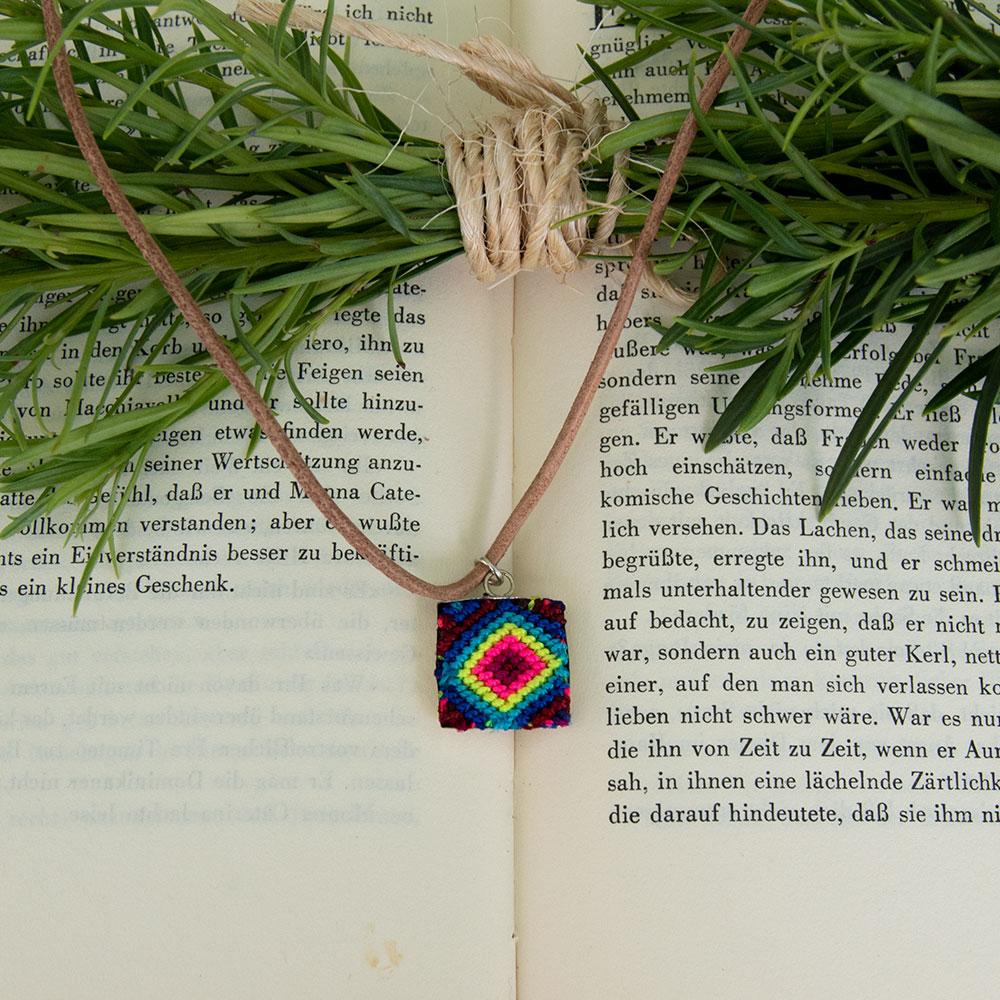 Mini Square Textile Necklace.