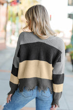 Fashion Gray Colorblock Distressed Sweater