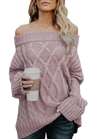 Fashion Pink Off The Shoulder Winter Sweater