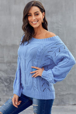 Sky Blue Cable Knit Chunky Oversized Pullover Sweater
