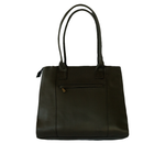 Black Leather Tote Bag with Blue Stripe