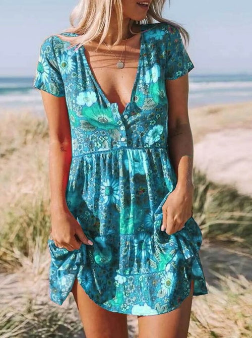  Casual  V Neck Short Sleeve Ruffle Hem Dresses