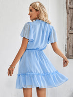 V-neck Solid Dress with Ruffled Hem