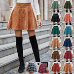 Women's Button Closure A-Line High Waisted Flared Mini Short Skirt
