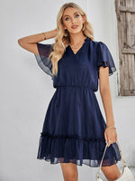 V-neck Solid Dress with Ruffled Hem