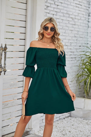 Square Neckline Puff Sleeve Backless Dress for Women.