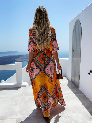 Boho Beach Dress V-Neck High Slit Long Dress