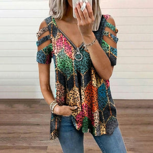 Womens Fashion Short Sleeve V-neck T Shirt 