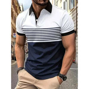 Mens Casual Stripe Short Sleeve Polo Shirt