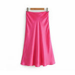 Slim Women Pink Satin Skirts
