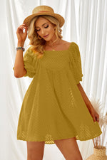 Summer Yellow Square Neck Puff Sleeve Babydoll Mini Dress