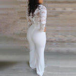 White Jumpsuit Women Lace Stitching Long Sleeve V-neck Plus Size