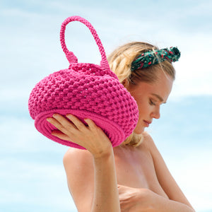 NAGA Macrame Vessel Basket Bag, in Shocking Pink