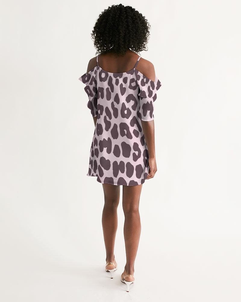 Uniquely You Women's Open Shoulder A-Line Dress / Pink Leopard Print