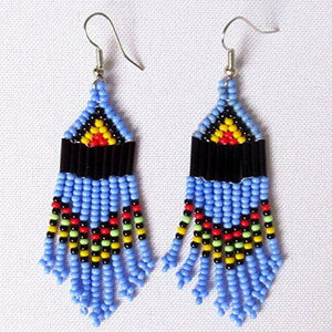 Multiple Strands Maasai Blue Earings, Handcrafted Beaded Earrings.