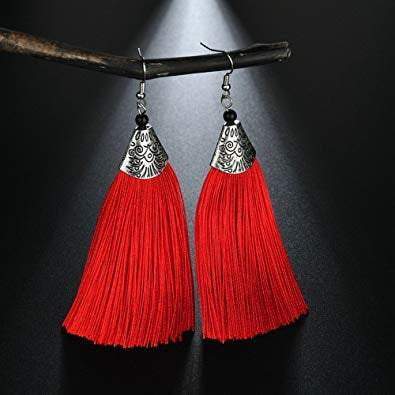 African Thread Tassel Drop Earrings - Red