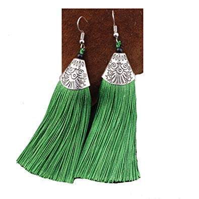 Beautiful Drop African tropical thread green long earrings