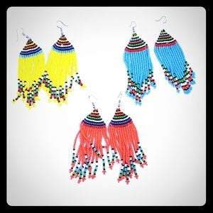 3 Maasai Beaded Earring, Handmade Beaded Women Earrings